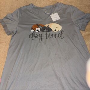 Mia & Tess “Dog Tired” Sleep Dress V-Neck - Light Gray brand new with all tags